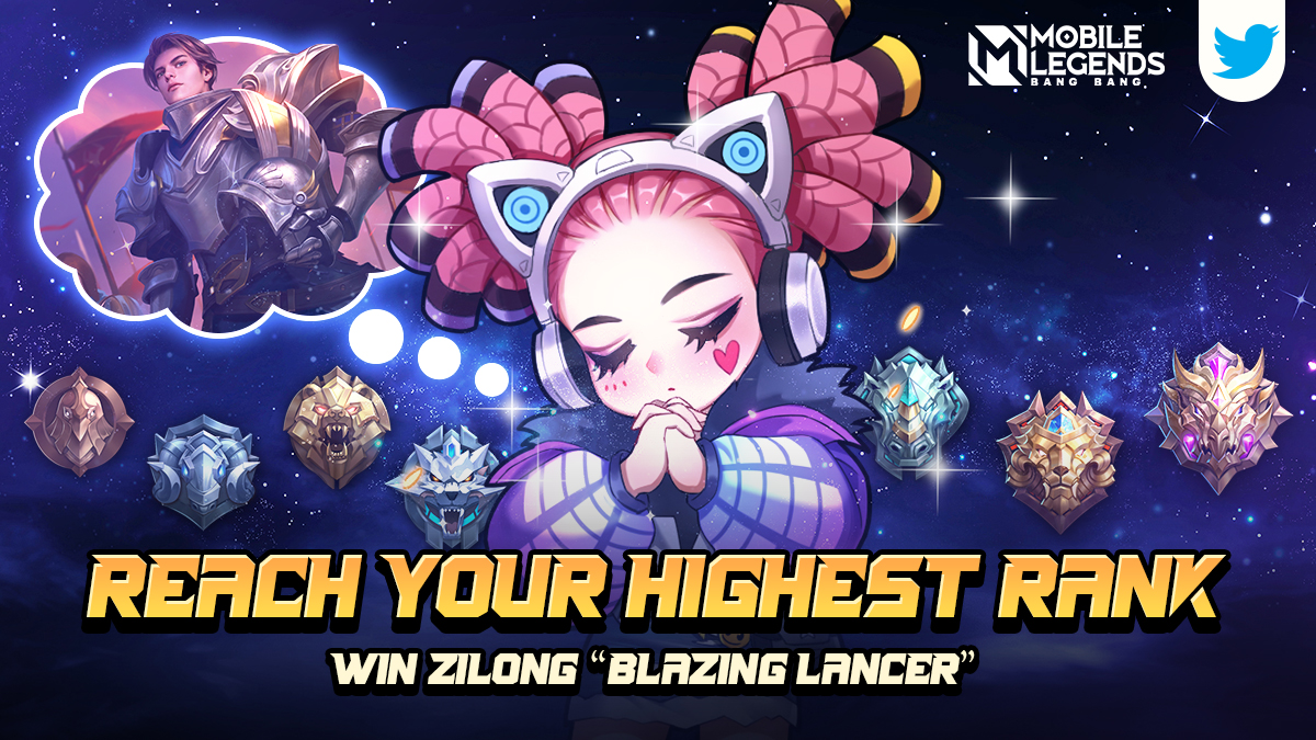 MobileLegendsOL's tweet photo. Hey there, it's season end again. What is the highest rank you wanna reach?
A new challenge has been launched on Twitter to make you motivated for reaching your highest rank. Show a screenshot of the highest rank you reached on June 19 for a chance to win Zilong "Blazing Lancer". https://t.co/f3lXMHgTGO