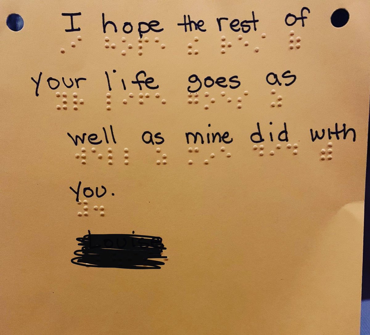 It’ll be a bittersweet last day of school. After working w/my Ss since they were 3 (they’re 9 now!) I’ll no longer be their #TVI as I switch to part time to spend more time w/my family. My Ss wrote me messages &amp; I loved them all, but I’ve got to say, this one really got me 😭