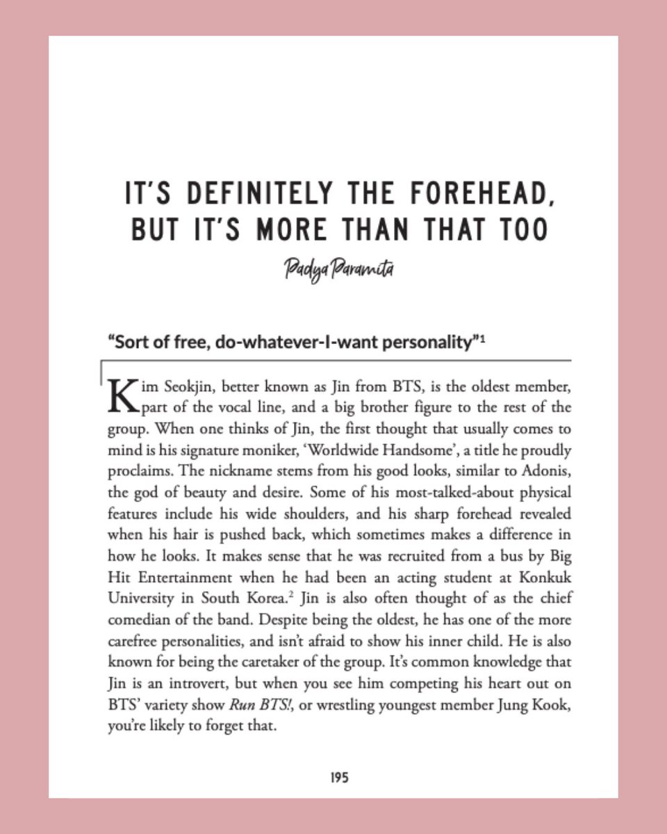 bulletproof_hq's tweet photo. Dear @BTS_twt, we wrote you a book. Here's a chapter preview of Jin: It's definitely the forehead, but it's more than that too by @padyatheleo.

BTS by ARMY: 2020 is available in paperback &amp; eBook, out June 13.

https://t.co/Js0NthBaNU
#BTSbyARMY #DearBTSLoveARMY #BTSInOurWords https://t.co/XCSv24Zqlk