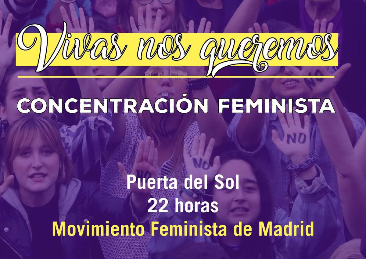 💜VIVAS NOS QUEREMOS💜

🔥Concentración feminista 🔥 esta noche a las 22h en la Puerta del Sol.

👩🏼‍🤝‍👩🏿NOS QUEREMOS VIVAS, NOS QUEREMOS LIBRES 👩🏼‍🤝‍👩🏿