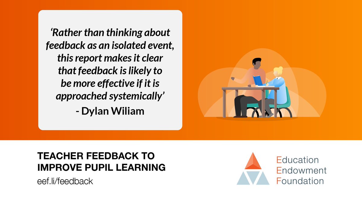EducEndowFoundn's tweet image. The EEF has published ‘Teacher Feedback to Improve Pupil Learning’, a new guidance report with forewords from @BeckyFrancis7 and @dylanwiliam featuring 6 recommendations, drawn from the best available evidence and consultation with an expert panel.

&amp;gt;&amp;gt;eef.li/feedback (1)