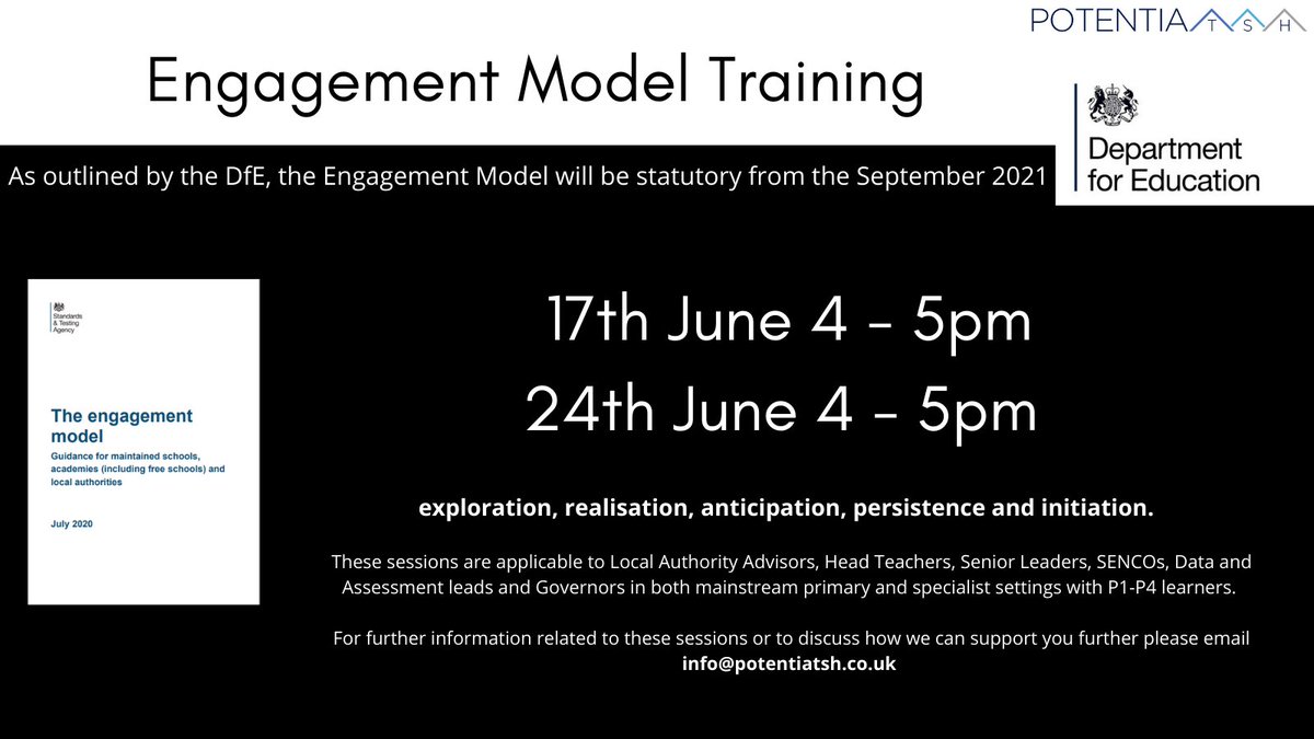 PotentiaTSH's tweet image. Are you confident in the new Engagement Model? We can answer your questions on the following dates. 
#engagementmodel #send @SHOUTaboutSEND 
info@potentiatsh.co.uk