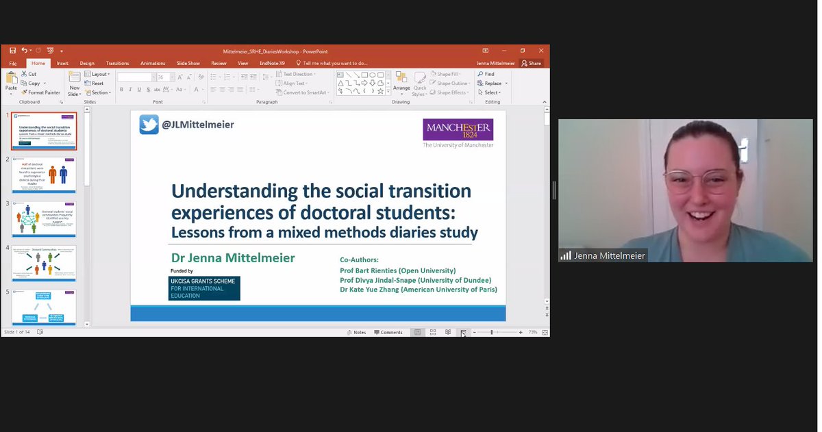 Next speaker up is @JLMittelmeier speaking about a #DiaryMethods study which examines the social transition experiences of doc students. @IDERN3