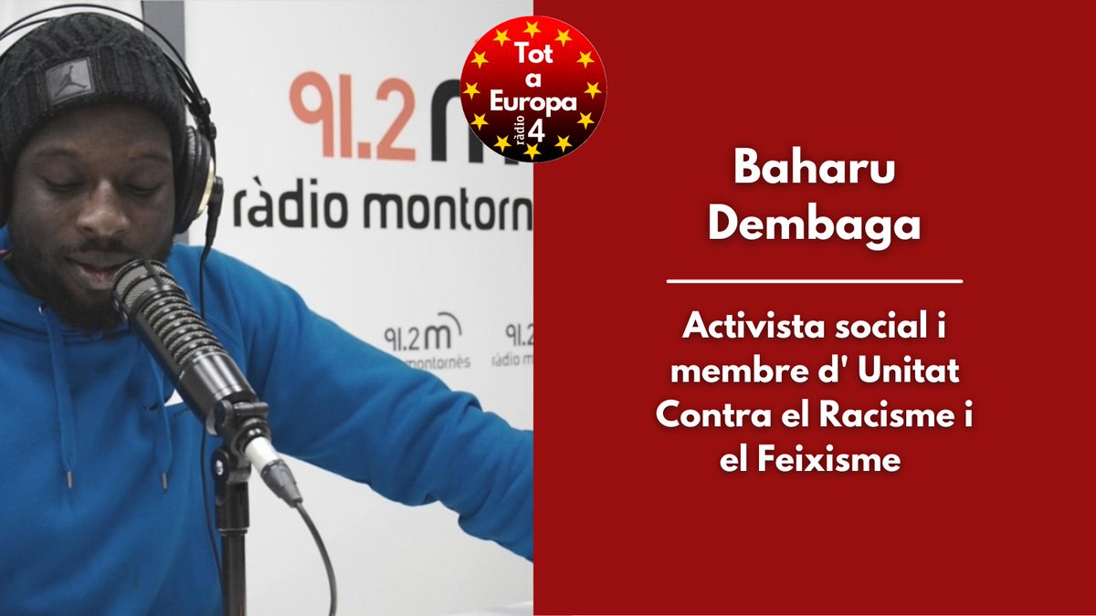 totaeuropa's tweet photo. Fem tot allò que cal per combatre el racisme? 🤔

📡A #TotAEuropa comença l'entrevista amb Baharu Dembaga @baharuboss 👉activista social i radiofonista 🎙️

Amb @martafalgas i @fcesccruanyes 📻 @radio4_rne 

Ara mateix! https://t.co/UtfrtlcXvI