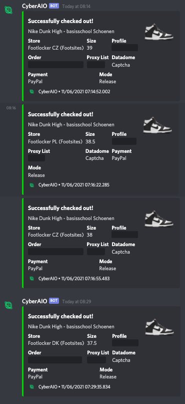 Bot: @cyberaiosuccess 
Proxy: @RageProxies @Lucky_AIO 
Group: @astroalertscg @ExpressNotify 
Addy: @ReshipColony