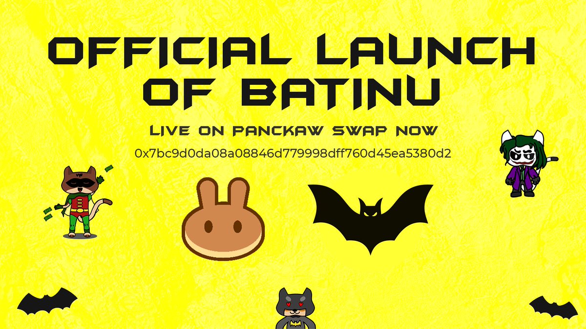 bat_inu's tweet photo. Batinu is now live on @PancakeSwap !
This is only the beginning of the Bat Inu Team

@Crypt0mummy &amp; @UniswapCalls are you ready for the next gem ?
 
Buy here : https://t.co/XZNIqt35Jm

#bsc #PancakeSwap #defi #crypto #inu https://t.co/Bv2Q6652CC