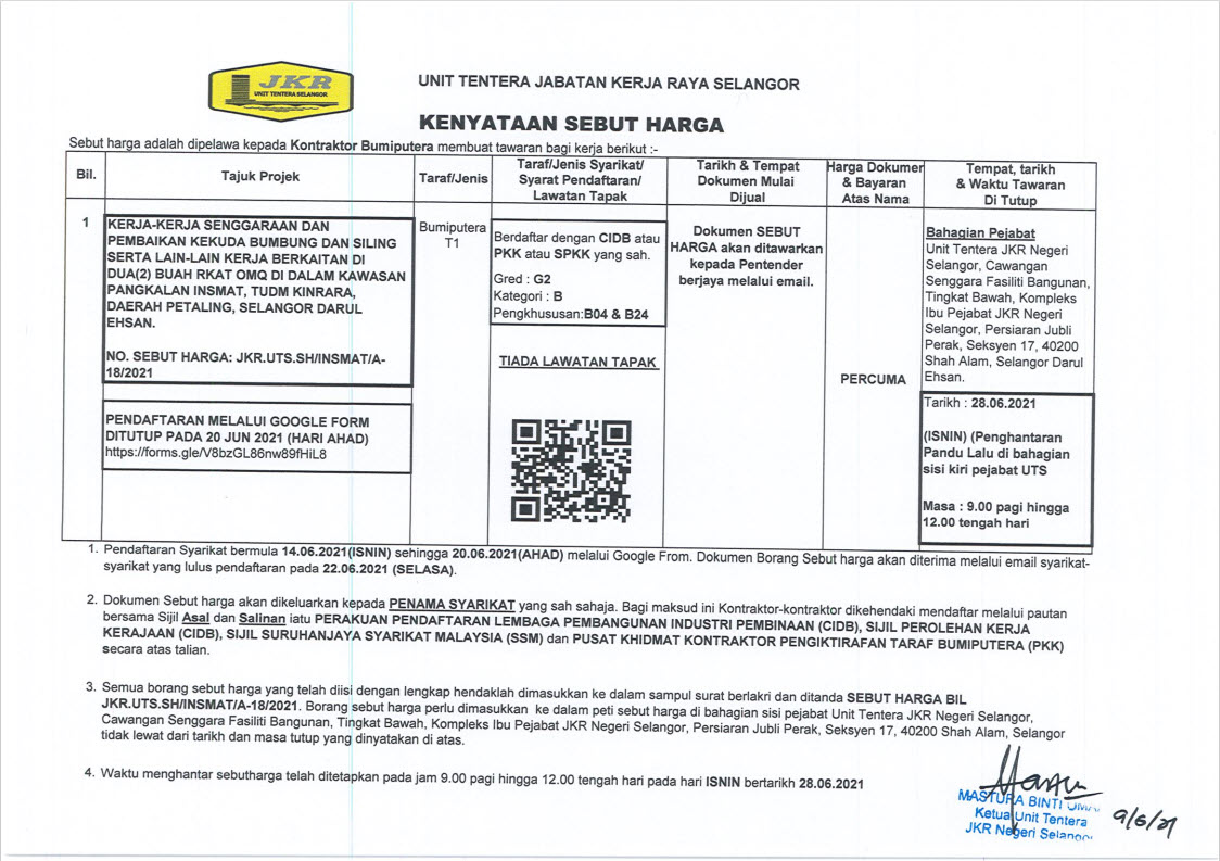 Jkr Unit Tentera Selangor On Twitter Iklan Sebut Harga Di Insmat Tudm Kinrara Punchong Selangor Masturaomar10 Jkrselangor Csfbjkr Https T Co 4ftdusfzdw Twitter