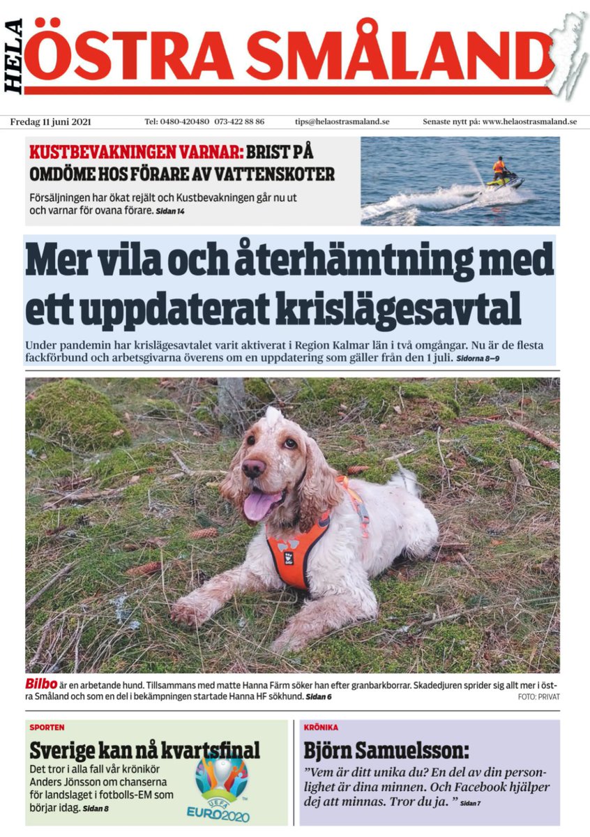 Veckans e-tidning ute nu! Granbarkborrshund🐕, Vattenskotervarning🚤, Nytt krislägesavtal✍️, Strömgatan på Torget🚧, CajsaStina Åkerström🧑‍🎨, EM-krönika⚽ och krönika av Björn Samuelsson🔍 och mycket mer! Inte prenumerant? Det fixar vi!👍 📰👓
e-tidning.helaostrasmaland.se