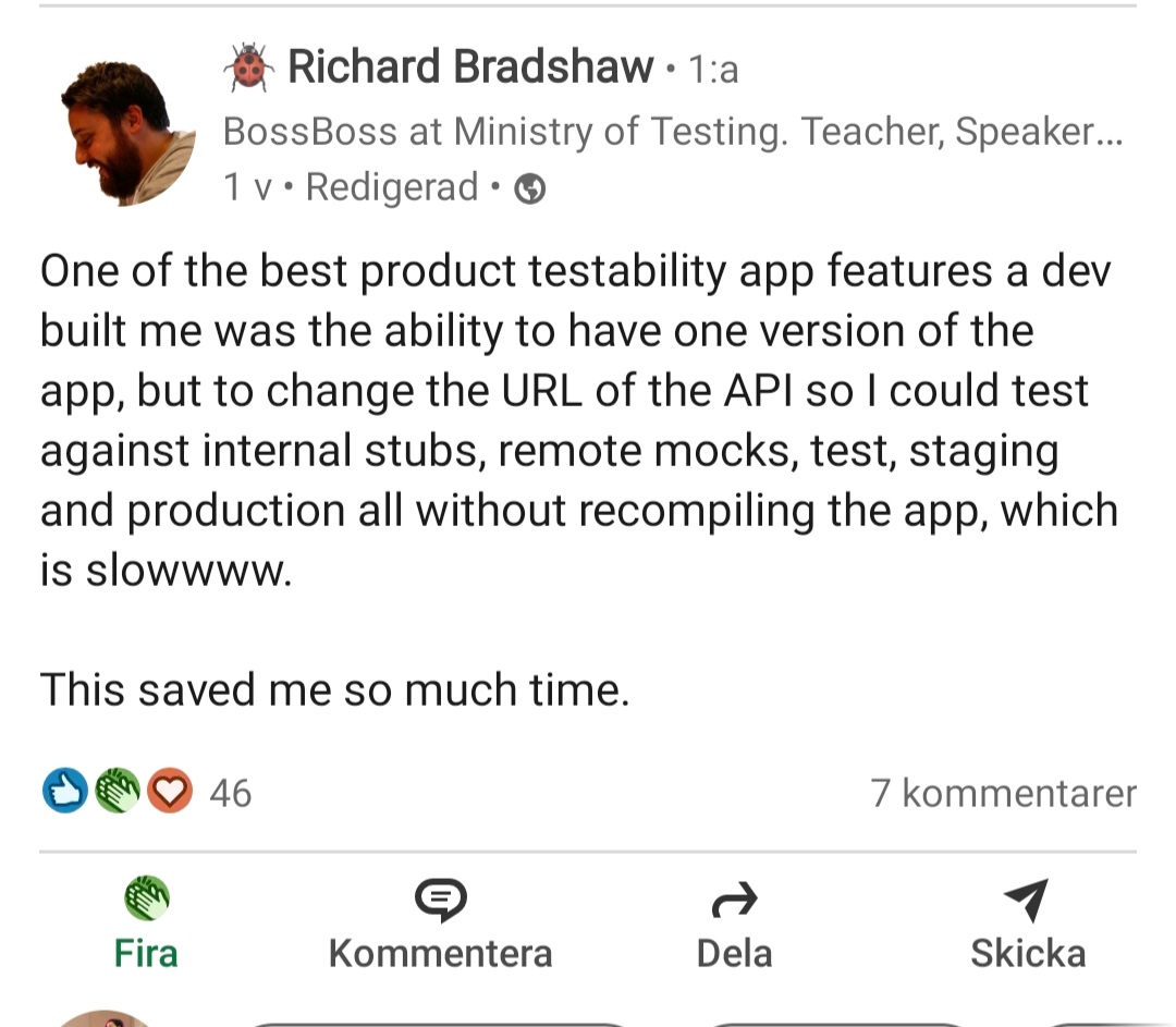 mariakedemo's tweet photo. #Testability question!
Based on a tweet I saw from @FriendlyTester what is the best thing a dev built for you to help your testing, making it easier to test? 
Or as a dev, what is the best thing you have built which has helped getting faster feedback? https://t.co/E7MZ2vi7tn