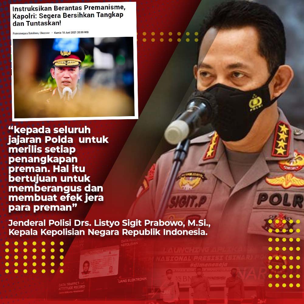 HumasPoldaJatim's tweet photo. Negara tidak akan kalah dengan aksi premanisme, polri akan tuntaskan dan menindak tegas setiap aksi premanisme

#BerantasAksiPremanisme
Polri Wujudkan Keamanan
@polisijatim1 https://t.co/SxqRDuoeM4