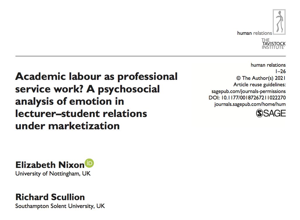 HR_TIHR's tweet image. In the #marketization of #higher #education, students are seen as the #sovereign #customers. 

But, what does #customer #satisfaction mean for the #emotional #experiences of lecturers on the frontline?

Enjoy reading this new article @HR_TIHR: doi.org/10.1177/001872…