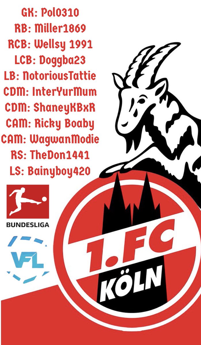 🔴⚫️⚪️TEAM NEWS🔴⚫️⚪️

<a href="/TheVFL_/">VFL</a>  Is BACK and so are the Koln 🐐 

⏰20:00 
🆚 @VFLStuttgartS47 

⏰20:45
🆚 @DusseldorfS48