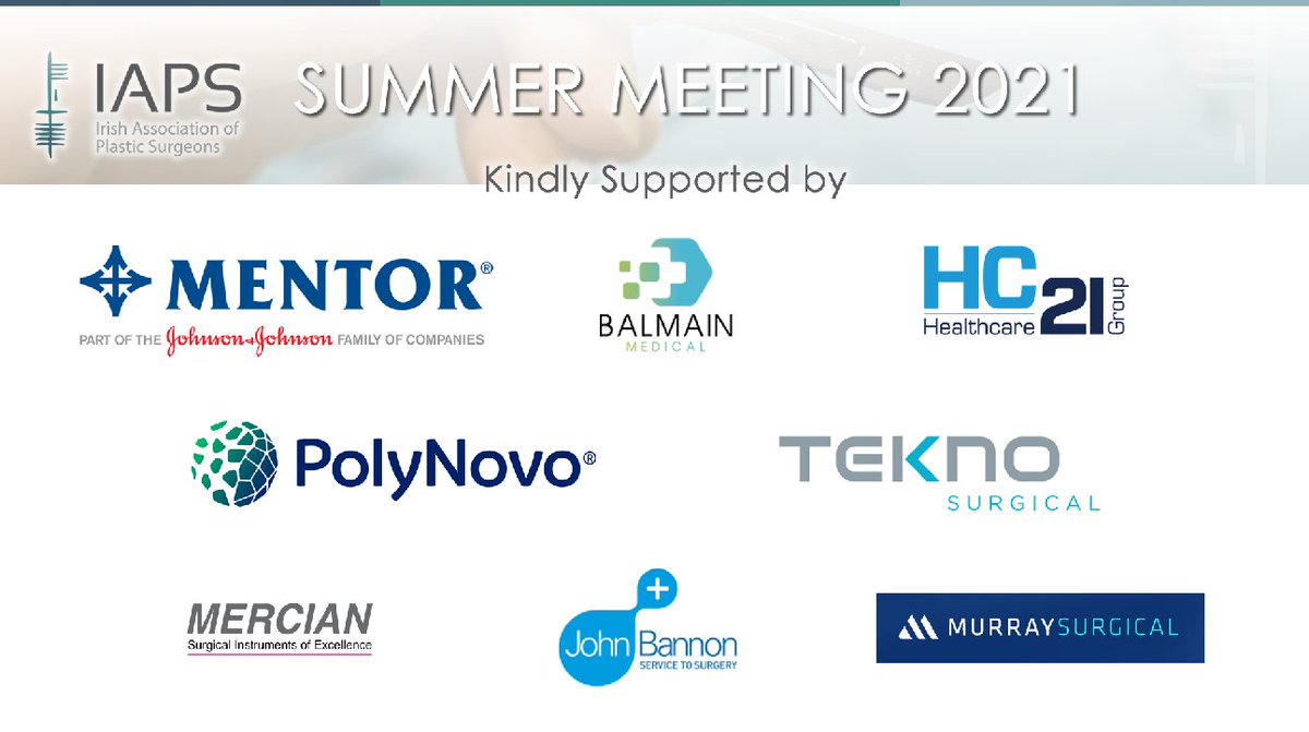 IAPS (@iapsurgeons) on Twitter photo Huge thanks to all our sponsors for support with our summer meeting <a href="/MentorImplants/">Implants By Mentor</a> <a href="/21Healthcare/">Healthcare 21 Group</a> <a href="/PolyNovoLTD/">PolyNovo Biomaterials Ltd.</a> <a href="/TEKNOAesthetics/">TEKNO Aesthetics</a> <a href="/MercianSurgical/">Mercian Surgical</a> <a href="/JohnBannonLtd/">John Bannon Ltd</a> +Balmain Medical +Murray Surgical Today's sessions commence at 09,00. Feel free to register here:plasticsurgery.ie/event/iaps-vir⦠Huge thanks to all our sponsors for support with our summer meeting <a href="/MentorImplants/">Implants By Mentor</a> <a href="/21Healthcare/">Healthcare 21 Group</a> <a href="/PolyNovoLTD/">PolyNovo Biomaterials Ltd.</a> <a href="/TEKNOAesthetics/">TEKNO Aesthetics</a> <a href="/MercianSurgical/">Mercian Surgical</a> <a href="/JohnBannonLtd/">John Bannon Ltd</a> +Balmain Medical +Murray Surgical Today's sessions commence at 09,00. Feel free to register here:plasticsurgery.ie/event/iaps-virā¦