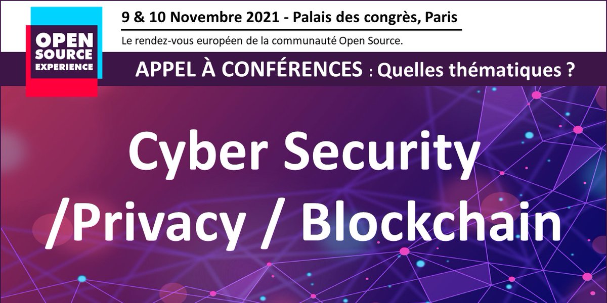 Hub Open Source Systematic Paris-Region (@hubopensource) on Twitter photo 📍Appel à conférences <a href="/OSXP_Paris/">Open Source Experience</a>
#OpenSource #OSXP2021 #CFP
Smartcontracts, firewall, IAM, infosec, RGPD, security by design, défense
Ça vous parle ?
😀Alors venez nous proposer votre conférence sur la thématique #CyberSecurity #Privacy #blockchain
👉sessionize.com/opensource-exp… 📍Appel à conférences <a href="/OSXP_Paris/">Open Source Experience</a>
#OpenSource #OSXP2021 #CFP
Smartcontracts, firewall, IAM, infosec, RGPD, security by design, défense
Ça vous parle ?
😀Alors venez nous proposer votre conférence sur la thématique #CyberSecurity #Privacy #blockchain
👉sessionize.com/opensource-exp…