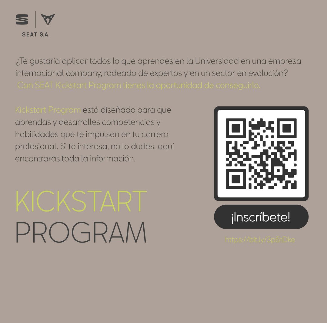 ope_ucm's tweet image. ¿Quieres realizar #prácticas en SEAT? 
#KickstartProgram @tuSEAT selecciona 60 estudiantes de diferentes perfiles. 
seatjobs.es/carreras/pract…