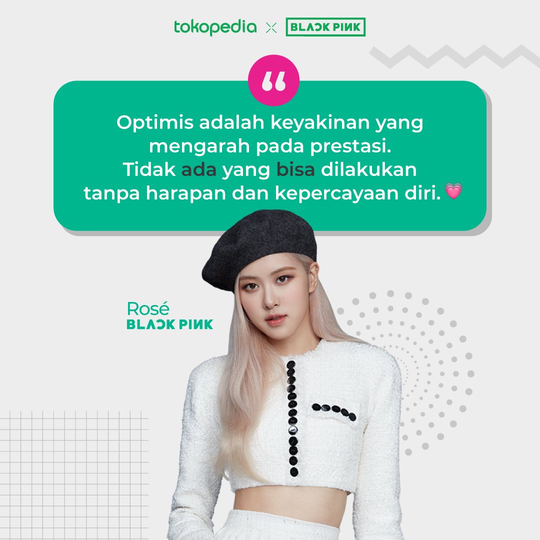 tokopedia's tweet photo. Siap laksanakan neng, Minto akan berusaha jadi pribadi yang optimis ☺️ Kamu juga, Toppers! Diingetin tuhhhh sama Rosé💚

Follow semua social media Tokopedia untuk lihat konten-konten seru dari BLACKPINK!

#TokopediaxBLACKPINK #BLACKPINK #ROSÉ #SelaluAdaSelaluBisa https://t.co/Qe9BdIDlO2