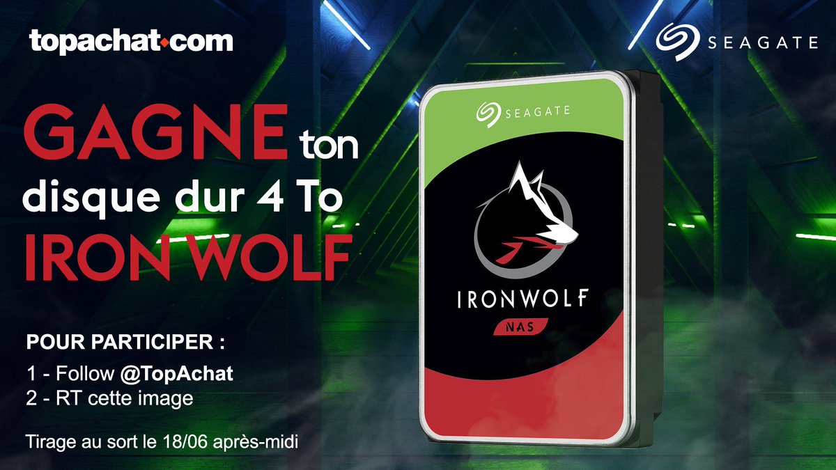 TopAchat's tweet image. 🎁 #Concours 🎁
Gagne ton disque dur Seagate Ironwolf 4 To 😍

Pour participer :
👉 Follow @TopAchat
👉 RT ce tweet 

topachat.com/pages/detail2_…

⌛ Tirage au sort le 18/06 après-midi

🍀 Bonne chance à tous 🍀