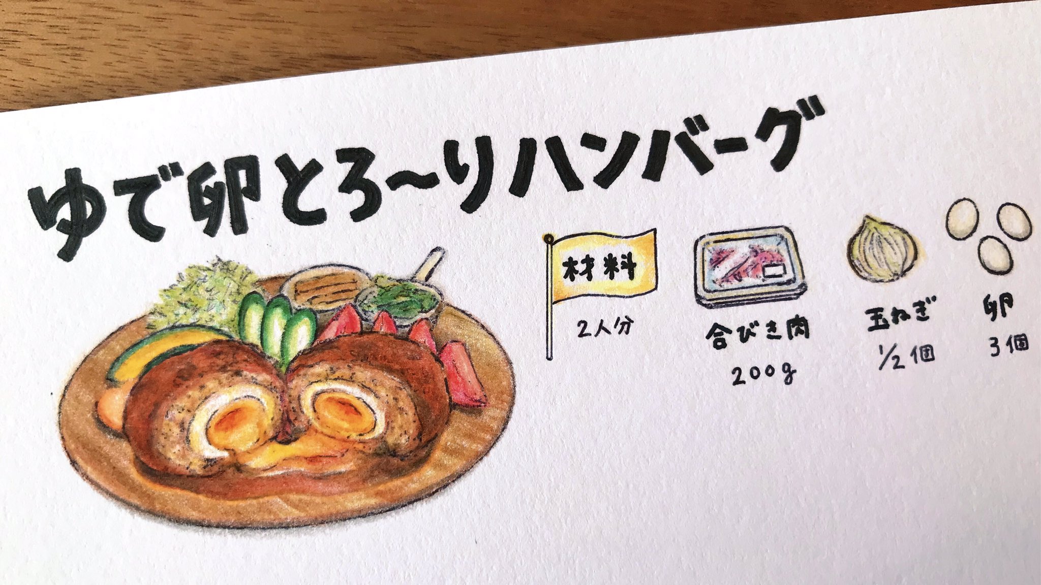 まいのおやつ 子育ての合間にイラストレシピを作るのにはまっています このハンバーグももう一度うまくできたらレシピにするので また見ていただけると嬉しいです T Co 9ivgwz2vki Twitter