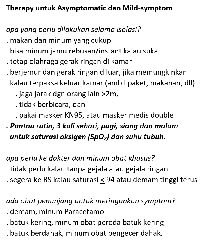 mharisman's tweet photo. Kamar Isolasi di RS penuh?
Hanya bisa untuk Isolasi Mandiri di rumah/apartemen/kost?

Untuk yg hasil test positif, tapi tanpa gejala atau hanya gejala ringan, tdk perlu khawatir berlebih.
Lakukan isolasi mandiri dgn komitmen/menerapkan protokol secara ketat.
Sembuh dalam 13 hari. https://t.co/MUSI6ln6Ez