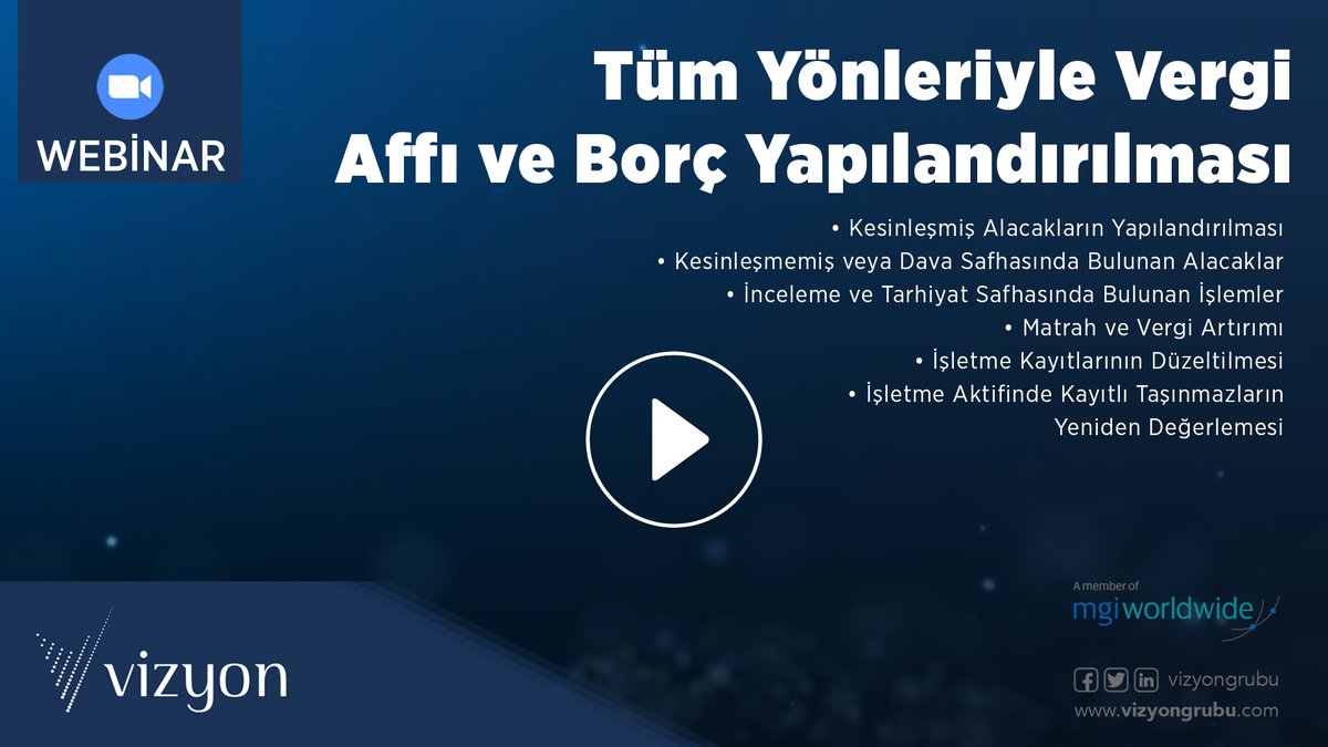 vizyongrubu's tweet photo. 10 Haziran Perşembe günü “Tüm Yönleriyle Vergi Affı ve Borç Yapılandırılması" konusunu ele alan webinarımız geniş bir katılımla gerçekleştirilmiştir.
​​​​​​​
Katılım sağlayamayanlar #Webinar kaydına YouTube kanalımızdan ulaşabilirler.

https://t.co/acjCRS56CM https://t.co/AnUIXhgvu5