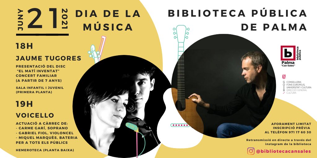 VoicelloDuet's tweet photo. Saps que dilluns és el Dia de la Música?? ho celebrarem a la @BiblioCanSales amb 2concerts 1️⃣Tugores 2️⃣ Voicello !! Vens?? #concert #biblioteca #diadelamusica https://t.co/BssIv2HKpJ