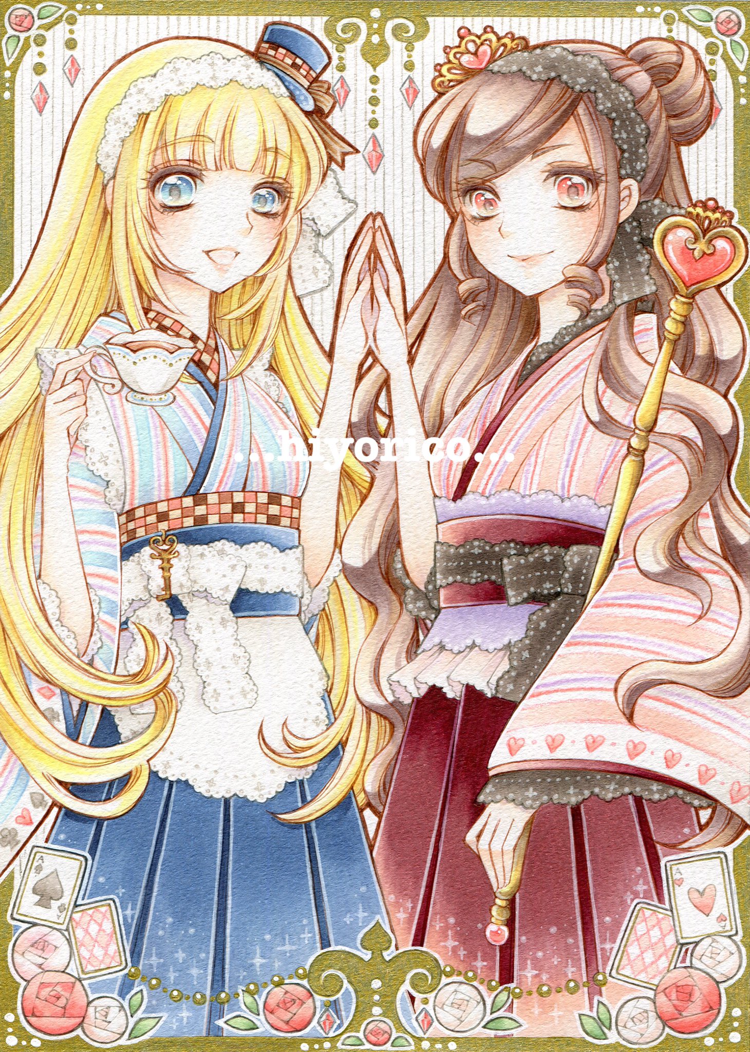 ひよりこ 木漏れ日のアンティークショップ展参加 オリジナル 大正ロマン風アリス ハートの女王 ご依頼作品です ご依頼主様がウチの大正ロマン風アリスちゃんを気に入って下さって 対のデザインになるようなハートの女王と一緒に というご希望を頂きまし