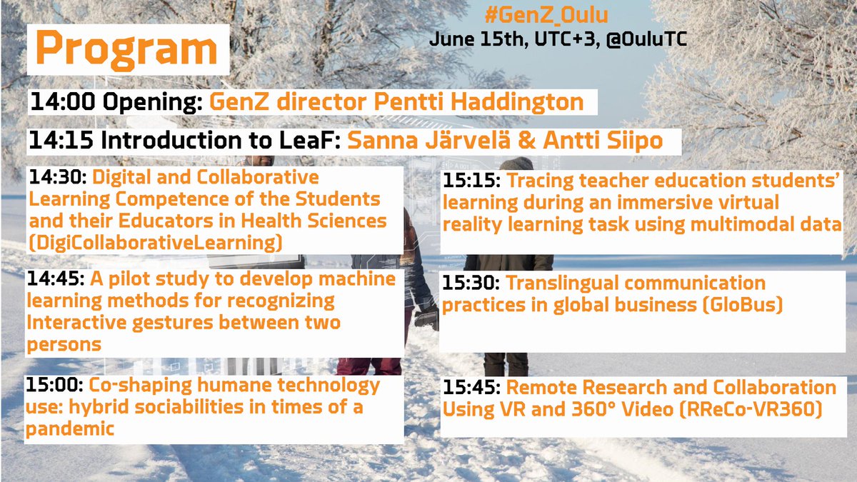 GenZ_Oulu's tweet photo. See the program for the #GenZ_Oulu #tcconference @OuluTc @LeaF_UniOulu @pHaddington @SannaJarvela https://t.co/Zet8H1X8y9