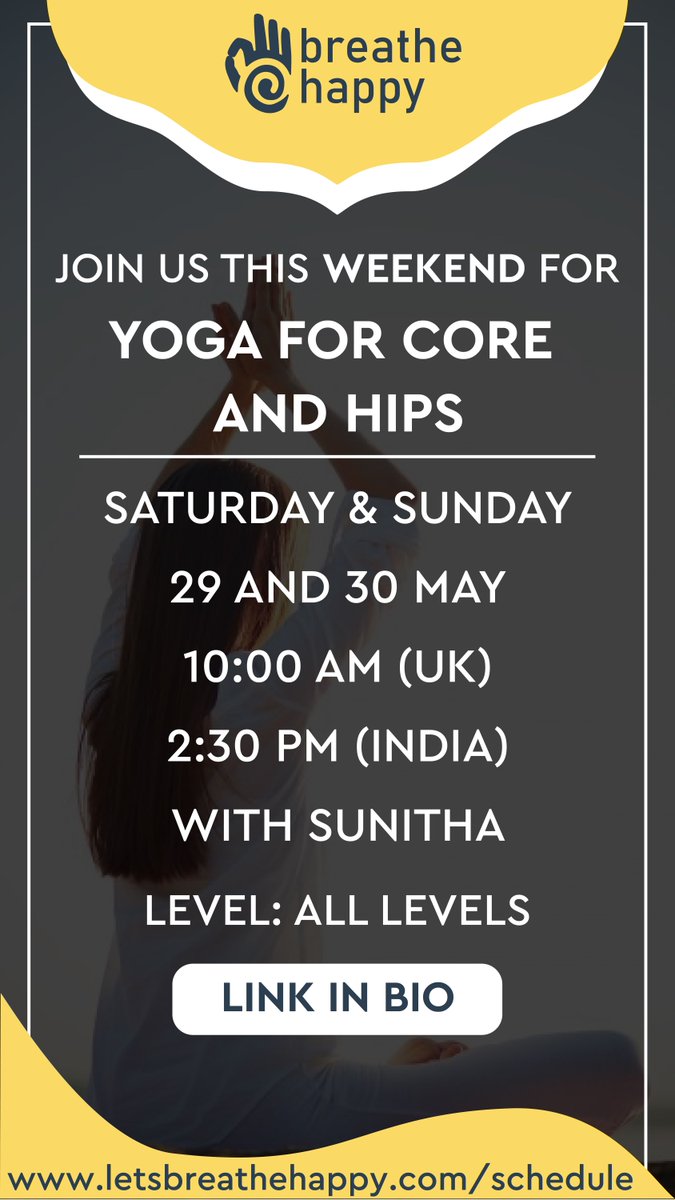 Join Us For Yoga for Core and Hips on Saturday and Sunday, June 12 and 13, 2021
Timing: 10:00 am (UK) and 2:30 pm (India)
Sign Up at: buff.ly/2RXqC9J
.
.
.
#yogadaily #yogaclass #energizing #vinyasa #onlineclass #online #pandemicyoga #yogacommunity #breathehappy