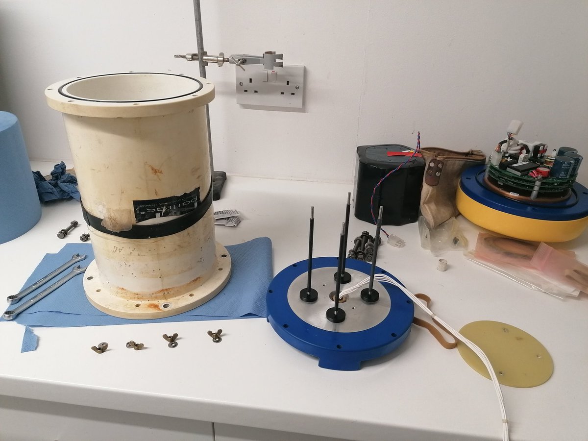 oceanexpLaura's tweet photo. RDI ADCP Preperation.... 

Dismantle ✔️
Service ✔️
Install battery and SD cards ✔️
Mount in mooring bedframe ✔️
Calibrate compass ✔️

Ready for deployment!

#oceanography #marinescience https://t.co/65TpOWbc7n