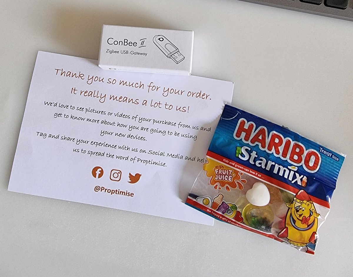 mattweatherall's tweet photo. Thanks @proptimise for my free sweets and great customer service 👍. Looking forward to hooking up my new Conbee II @phosconde #zigbee #smarthome #conbee https://t.co/FzLm5nY12O