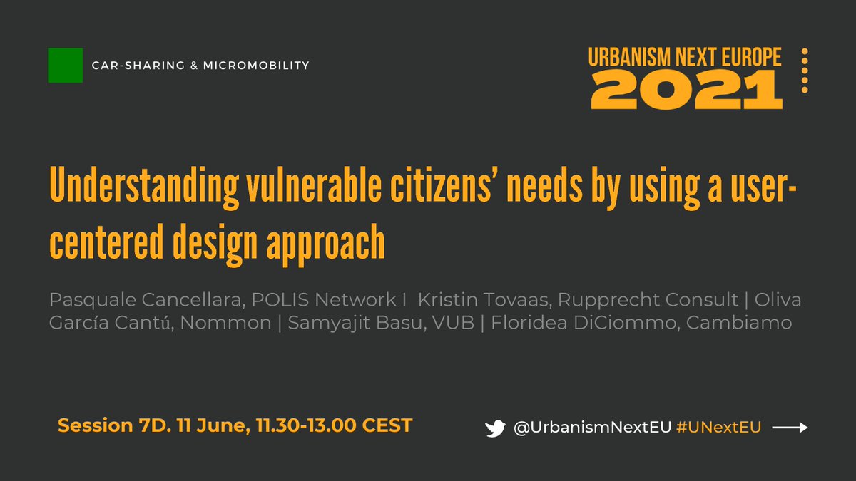 Remember to join us today at 11.30h (CEST) to listen to Oliva García Cantú speak about leveraging #bigdata to assess inclusion of #sharedmobility services at <a href="/UrbanismNextEU/">Urbanism Next Europe</a>. 
#UNextEU <a href="/H2020_MOMENTUM/">MOMENTUM</a> #mobility 
europe.urbanismnext.org