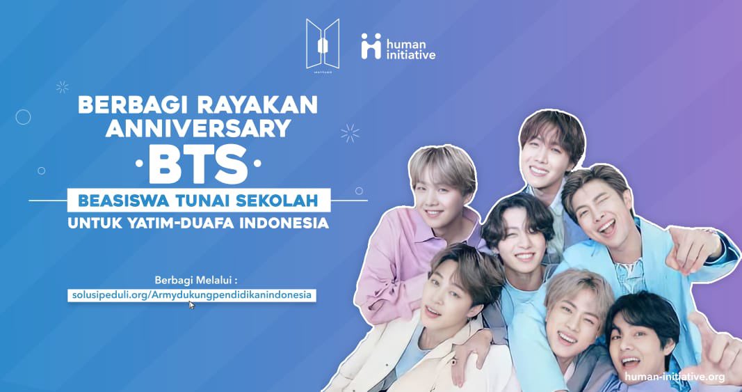 ARMYTEAMID's tweet photo. [💜]

Halo orang baik, 

Dukung Pendidikan Indonesia

Sebagai bentuk perayaan anniversary BTS, yu kita berbagi kebahagiaan untuk Anak-anak Yatim &amp; Duafa Indonesia dengan memberikan beasiswa untuk Mereka.

link donasi : https://t.co/4yW7fBqhdC

#방탄소년단 #BTS @BTS_twt https://t.co/7lanNsYD1T