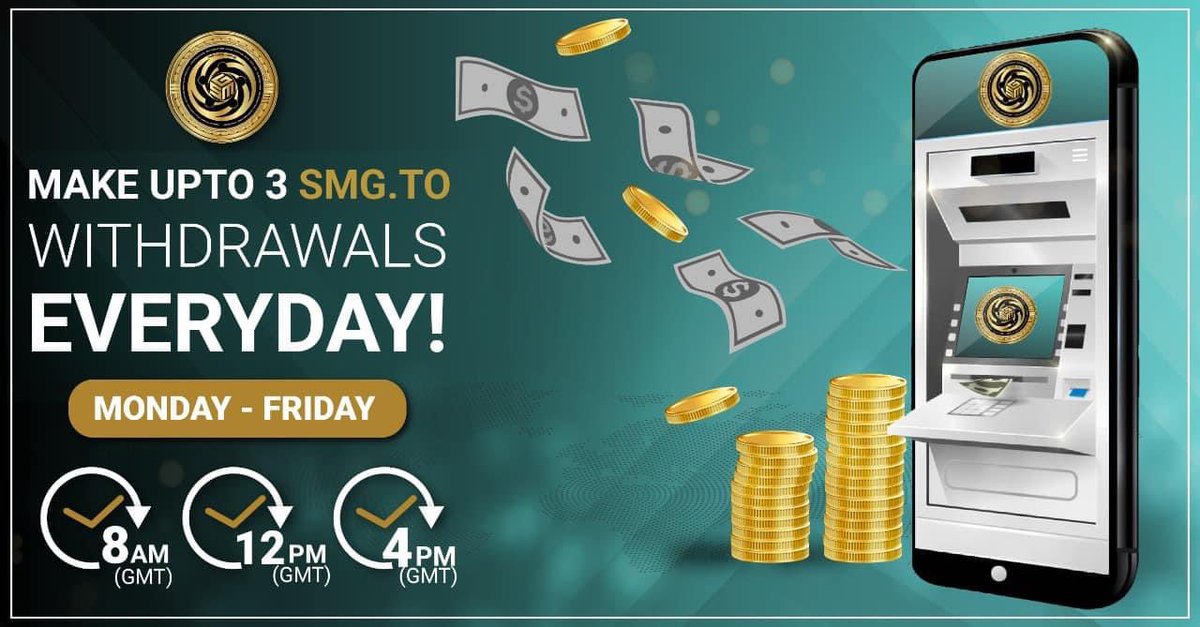 SMGTO_Updates's tweet image. We are excited to announce that you can make upto 3 withdrawals everyday 5 days a week with #SMGTO app , from Monday - Friday 8:00AM , 12:00PM and 4:00PM. 

#cryptocurrency #smgtokens #BinanceSmartChain #education #fullylicensed #cryptocurrencies #SMGToken #SMG #SMGAcademy