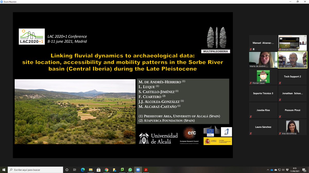 MULTIPALEOIBER1's tweet photo. We have just presented our results on fluvial dynamics, site location and mobility patterns in Central Iberia during the Mid and Upper #Paleolithic at our @LAC_2020 session. Thanks to the other participants for wonderful presentations and fruitful discussions so far! https://t.co/XSgM924JV0