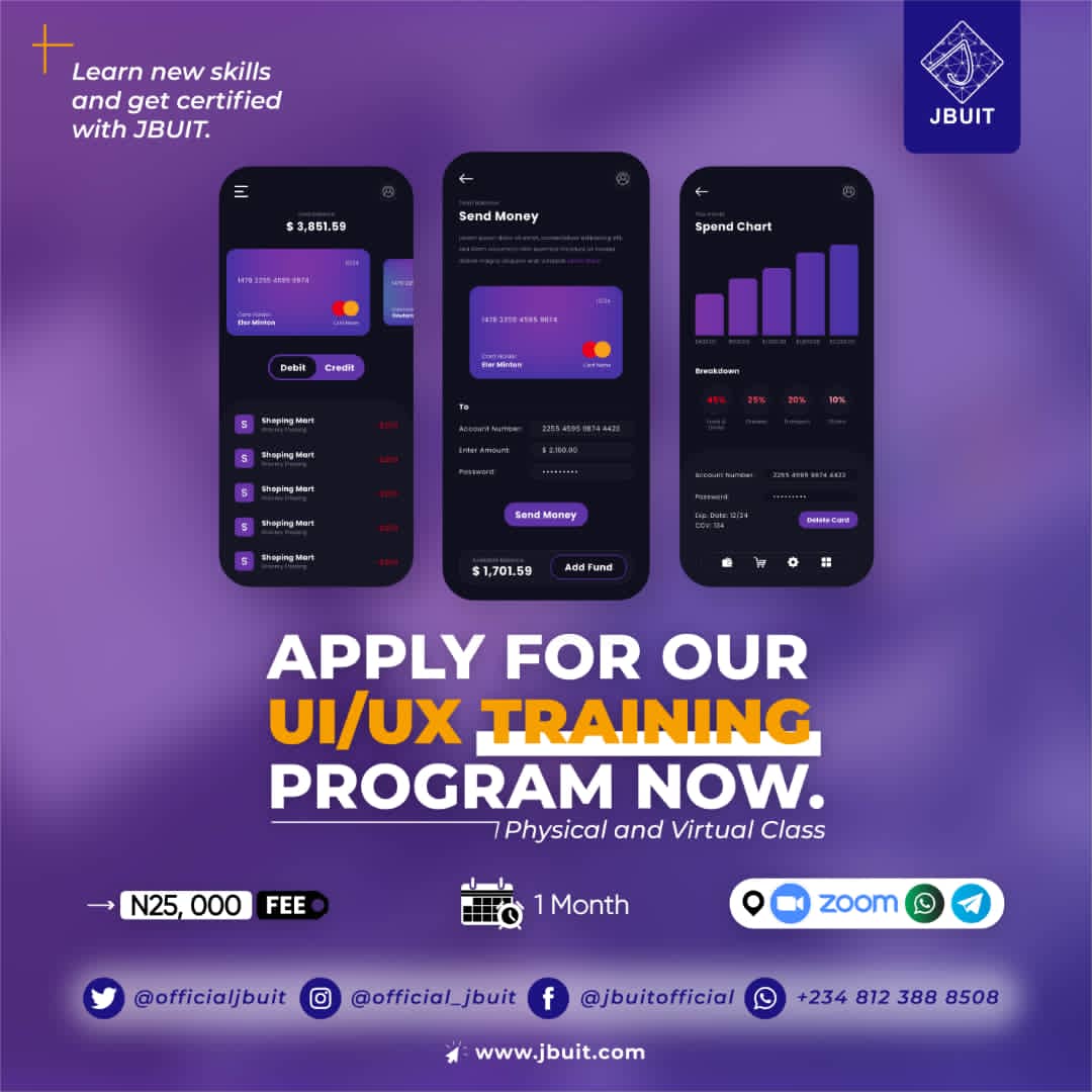 OfficialJbuit's tweet photo. Peep the UI/UX!π₯°
Awesome right?
Yeah! You can be better!
Join our training program and let's get you that perfect standard!π€©
#JBUIT #technology #USTech #uiux #techtwitter https://t.co/2UgdE4ChKN