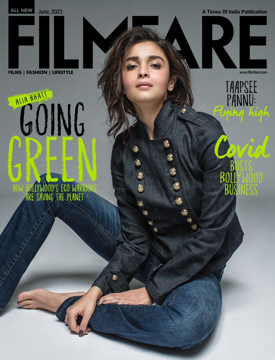 filmfare's tweet photo. Green is the new black! 

@aliaa08 plays cover girl as we celebrate the eco-warriors of the industry in our June issue. https://t.co/zGzINHzoR4