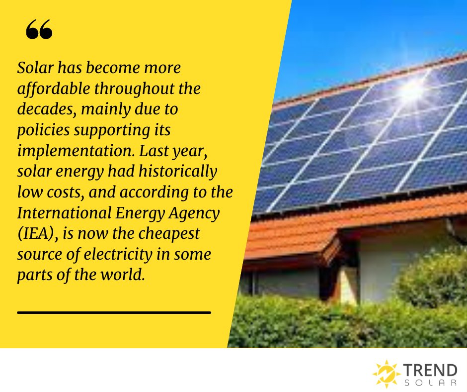 Did you know solar power is currently the cheapest source of electricity in most parts of the world?
#trendsolar #transforminglives #SolarPower #Solar