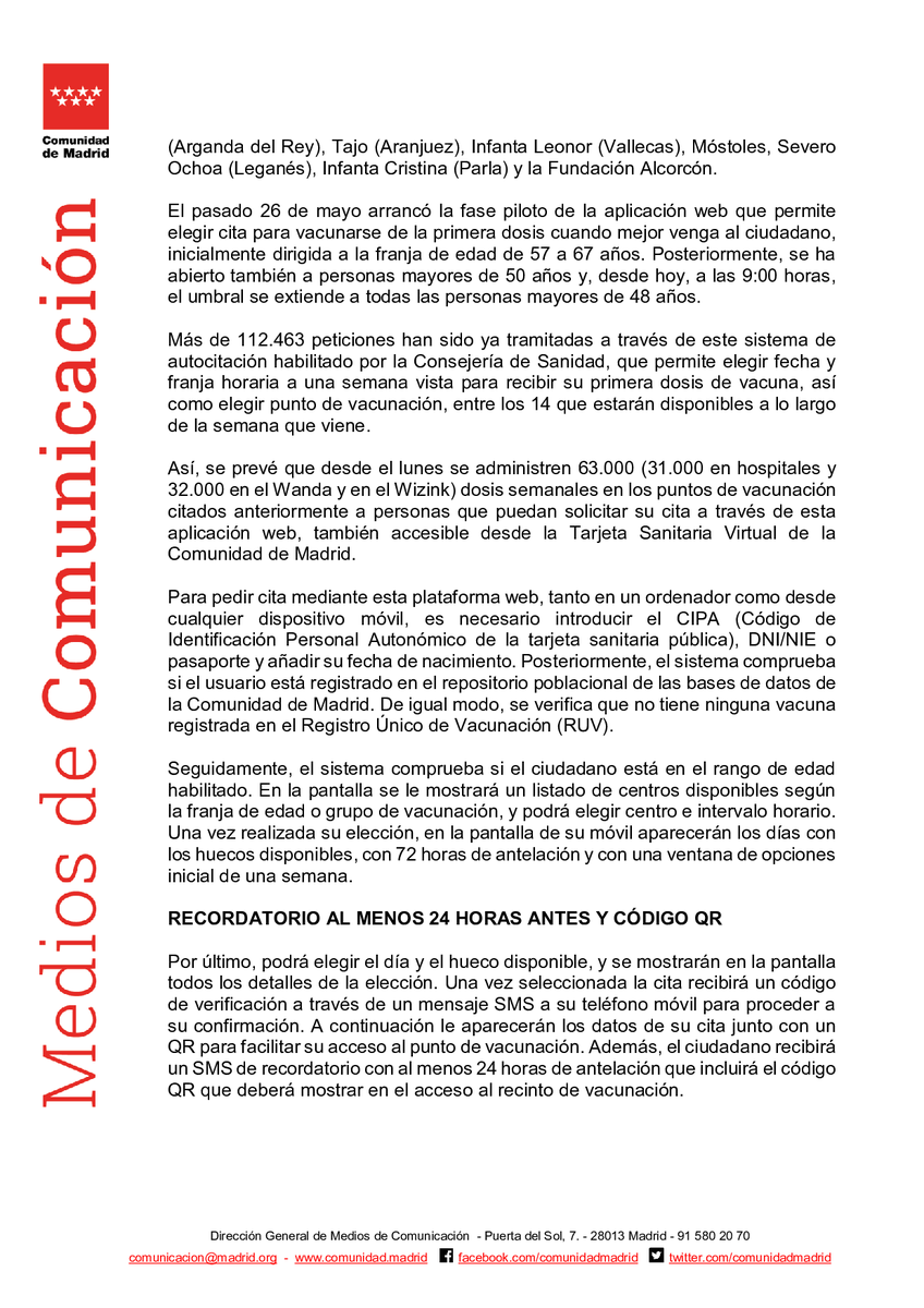 SaludMadrid's tweet photo. La @ComunidadMadrid amplía el sistema de autocitación para vacunarse contra el #COVIDー19 a 12 #Hospitales y a los mayores de 48 años

#coronavirusmadrid #Madrid #VacunaCOVID19 https://t.co/SjCh6VwTDF