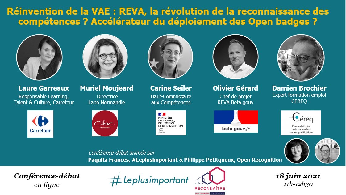 Avec #REVA la #VAE va-t-elle enfin décoller ?
l'heure des #openbadges est-elle arrivée ?
Réponse avec notre webinaire avec la Haut-commissaire aux compétences <a href="/seiler_carine/">Carine Seiler</a>
18 juin 11h-12h30 
Organisé avec <a href="/OpenRecognition/">Open Recognition</a> 
👉 bit.ly/3gjz8Ix
#transfonum #techforskills