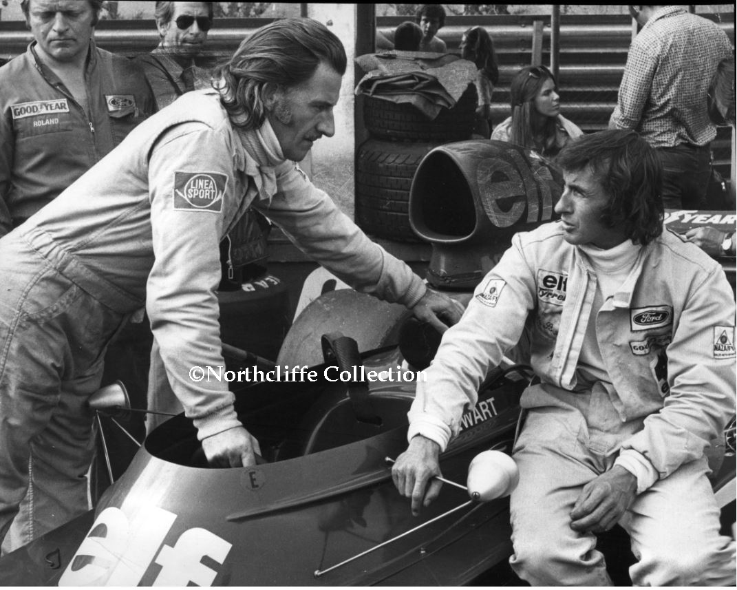 Happy 82nd Birthday to Sir Jackie Stewart: 3 time World Champion.   Shown here with Graham Hill in 1973 