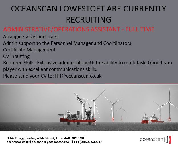 Oceanscan's tweet image. NEW VACANCY
Based at our office in Lowestoft.
Administrative/Operations Assistant
Full Time
Please send CV to hr@oceanscan.co.uk
#adminrole #adminjobs #recruitment