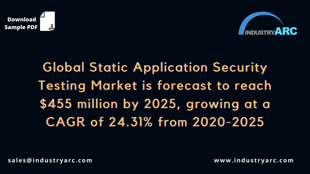 IndustryARC's tweet image. Global #StaticApplication #SecurityTesting Market is forecast to reach $455 million by 2025, growing at a CAGR of 24.31% from 2020-2025. bit.ly/3ve2rlc

Keyplayers: #HatSecurity #Synopsys #Veracode #Checkmarx #RedHat  #Adacore #Appknox #Parasoft

#marketresearch
