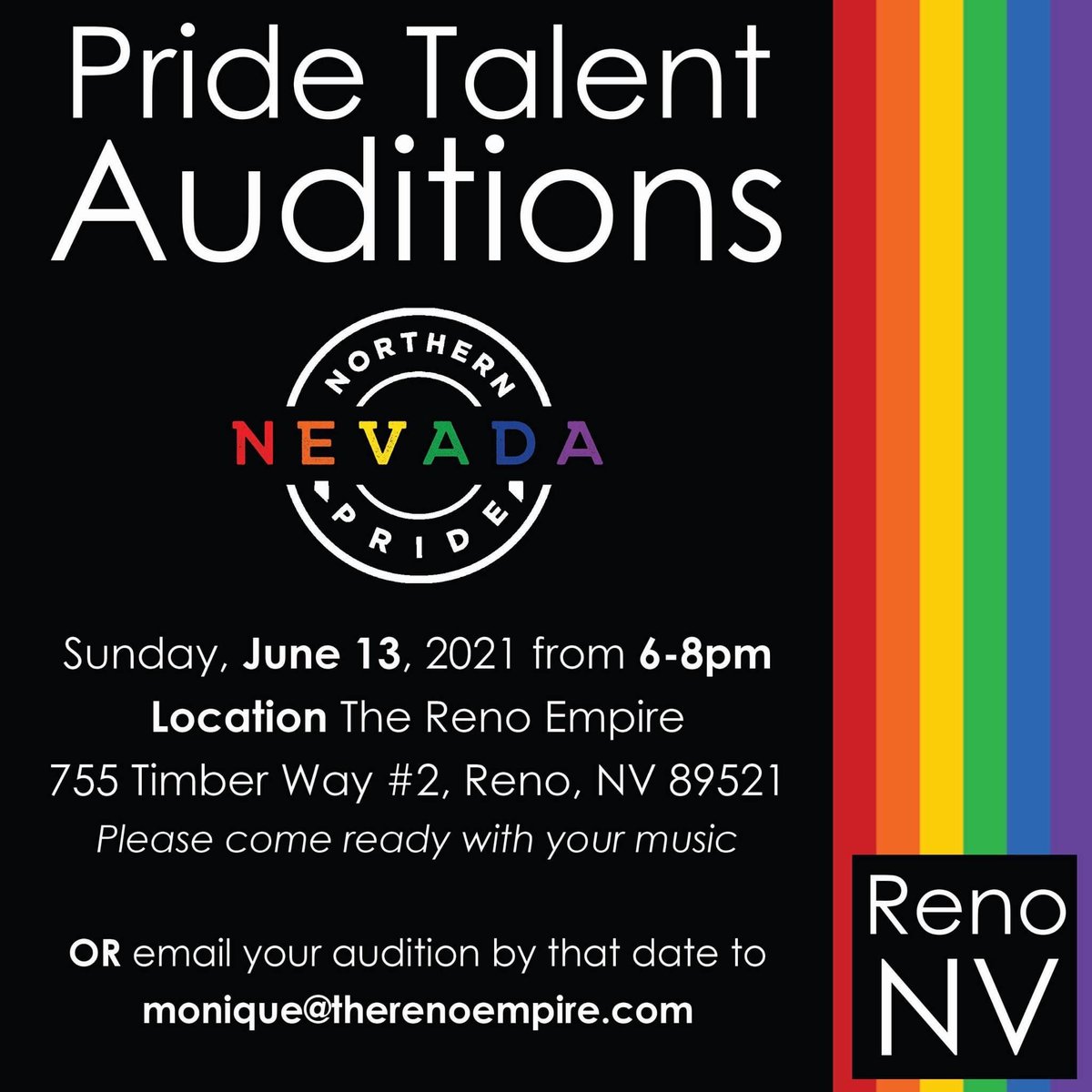 NorthernNevada Pride (@nnvpride) on Twitter photo Main Stage Auditions SUNDAY! Main Stage Auditions SUNDAY!