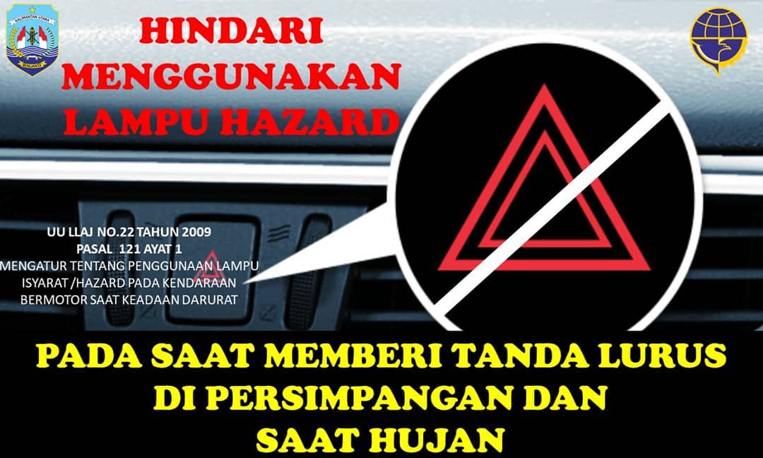 TMCPoldaMetro's tweet photo. Guna Lampu Hazard utk berhenti pada kondisi darurat, bukan digunakan berkendara saat hujan. Krn membahayakan kendaraan yg ada di belakang. https://t.co/IxDZ4la5Os