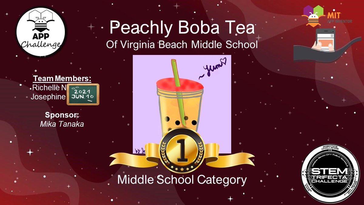 4TanakaSensei's tweet photo. Two Seahawks from @VBMiddle got talent. #SeahawksSoar  CONGRATULATIONS, Josie 🧋 &amp; Richelle 🍑 @MITAppInventor #STEM #STEMTrifecta @vbschools @GThomasCoker https://t.co/7kB2Pk6ljV