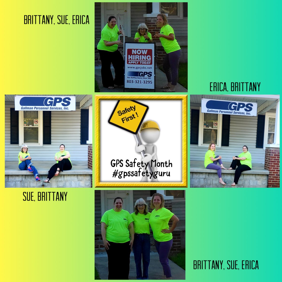 DebbieGPS's tweet photo. Brittany Turnage, Sue Ellison and Erica Felder at our GPS Newberry Branch today wearing safety shirts for Safety Month! Be SAFE! #gpssafetyguru  #gpssafetymonth #safetybarbara #safetymonth #safetyfirst #gpsjobs #besafe https://t.co/ZzxaNpluJB