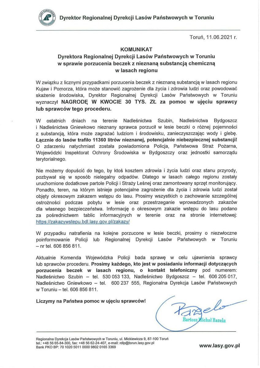 LPanstwowe's tweet photo. Ktoś podrzuca do lasów Kujaw i Pomorza beczki z niebezpieczną substancją ☠️ To zagraża zdrowiu a nawet życiu ludzi i zwierząt, może zatruć środowisko. Pomóżcie znaleźć sprawców! Jest wysoka nagroda! https://t.co/Osd9Xnn4Ig
