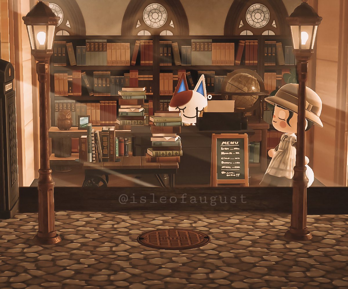 isleofaugust's tweet photo. The view from Purrls book shop window in the early morning...📖

——— #acnh #animalcrossing https://t.co/0l4tfHXBKT