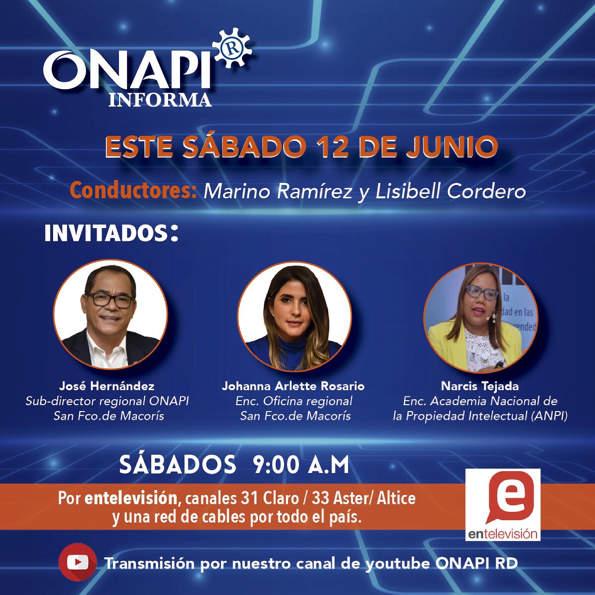 OnapiRD's tweet image. No te pierdas este sábado 12 de Junio, nuestra próxima entrega del programa Onapi Informa, con invitados especiales de la Oficina Nacional de la Propiedad Industrial.

#OnapiInforma