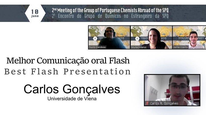 Quimigras's tweet photo. Congrats to Carlos Gonçalves for his award on the best flash presentation at our 2nd Meeting @MaulideLab #quimigras #Quimica @spquimica https://t.co/tsjMM7hGlz